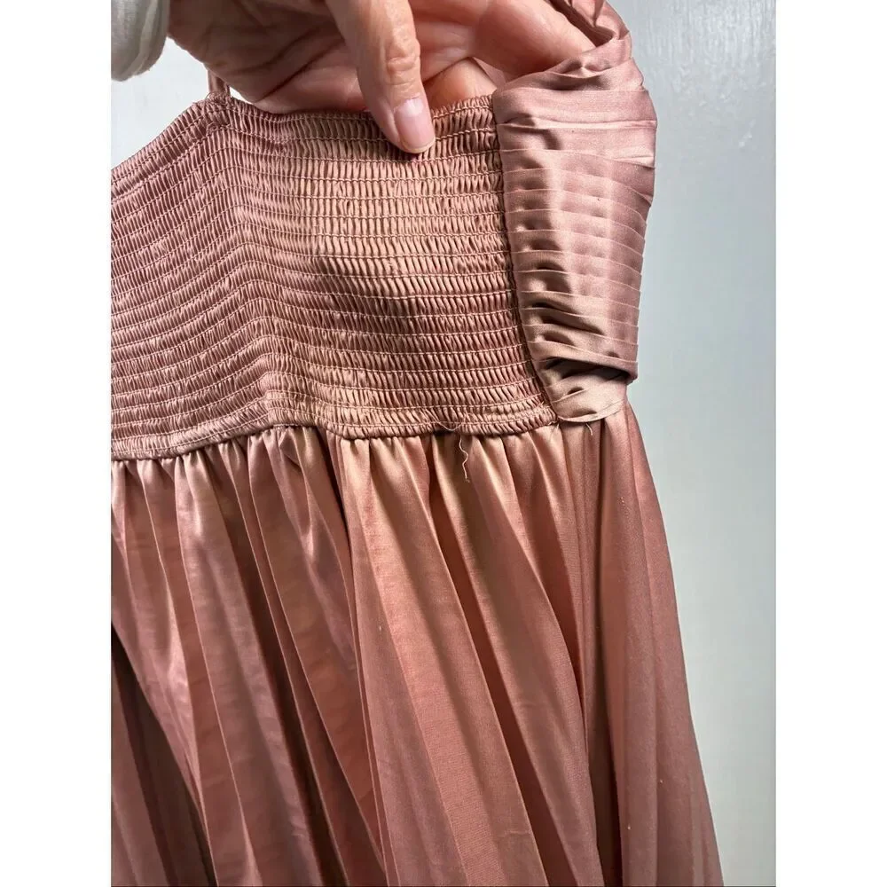 By the River Anthropologie NWOT Satin Pleated Strap Maxi Dress in Champagne Size